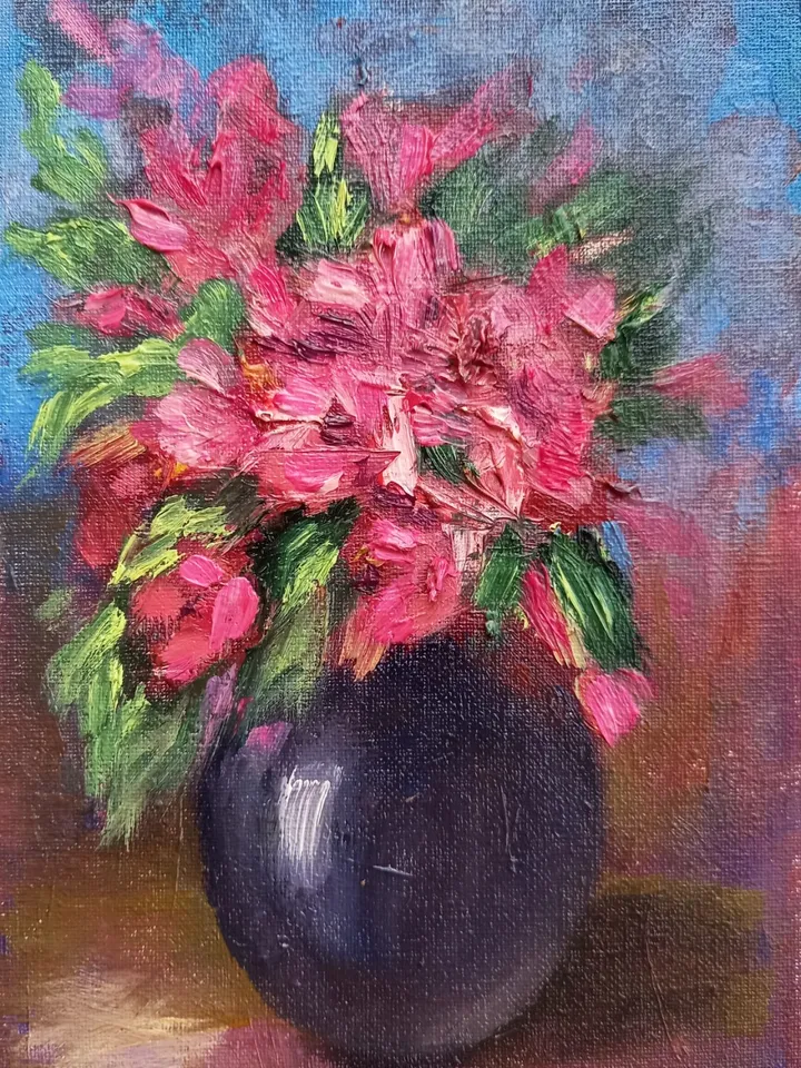 Oil original painting Flowers in a vase 10x15 cm