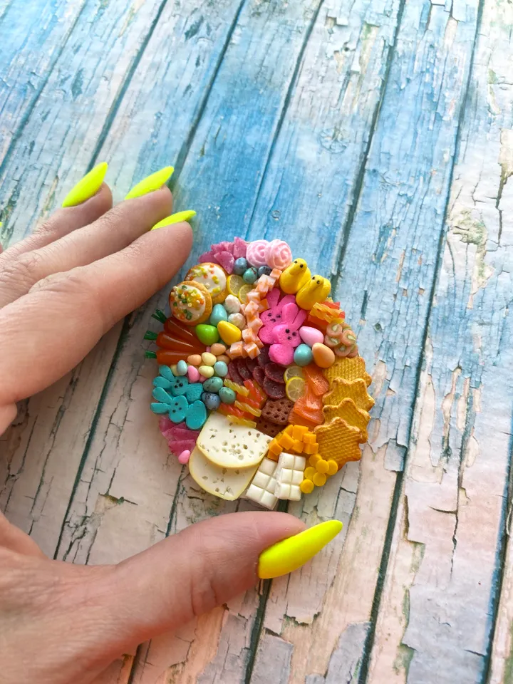 Magnet Miniature Easter Charcuterie Board with Polymer Clay Souvenir