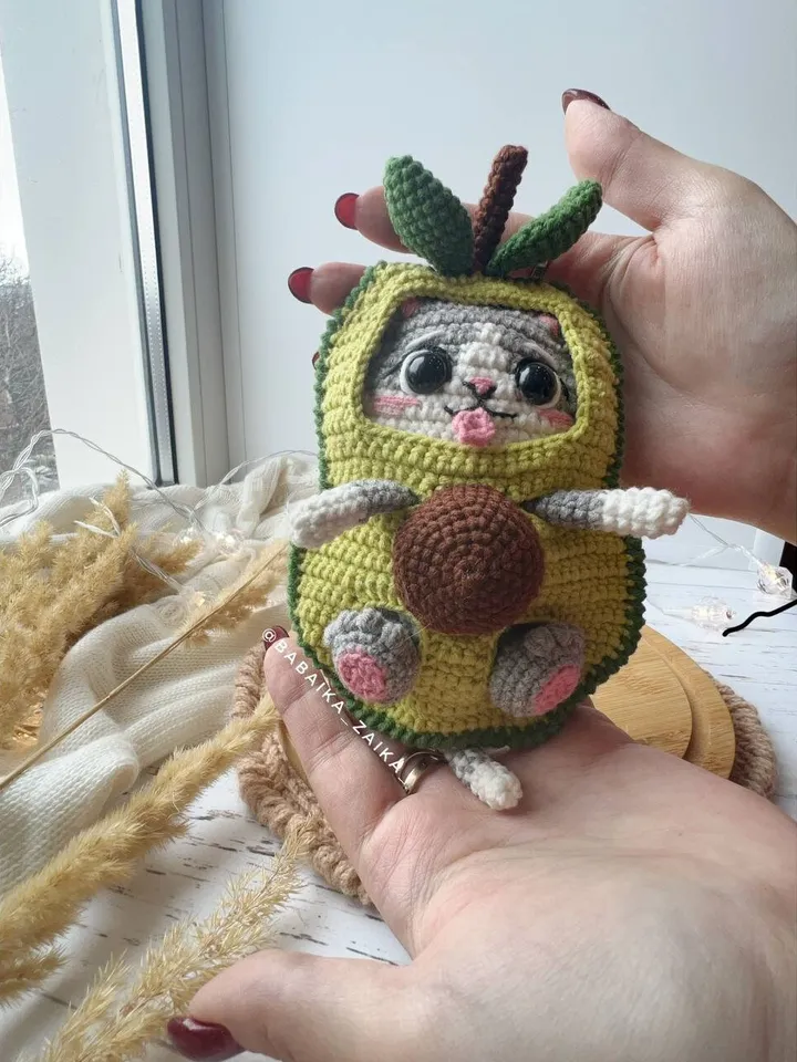 PDF Crochet Pattern Avocado Cat, Amigurumi AvoCato pattern, Cute cat, Animal pattern, Amigurumi animal, Crochet animal, Crochet Avocado