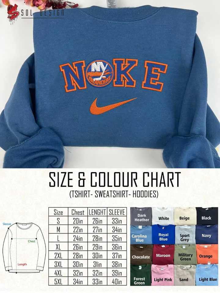 New York Islanders Embroidered Sweatshirt, NHL Islanders Embroidered T Shirt, NHL Embroidered Sweater, NHL New York Islanders Shirt, Hockey Embroidered Hoodie