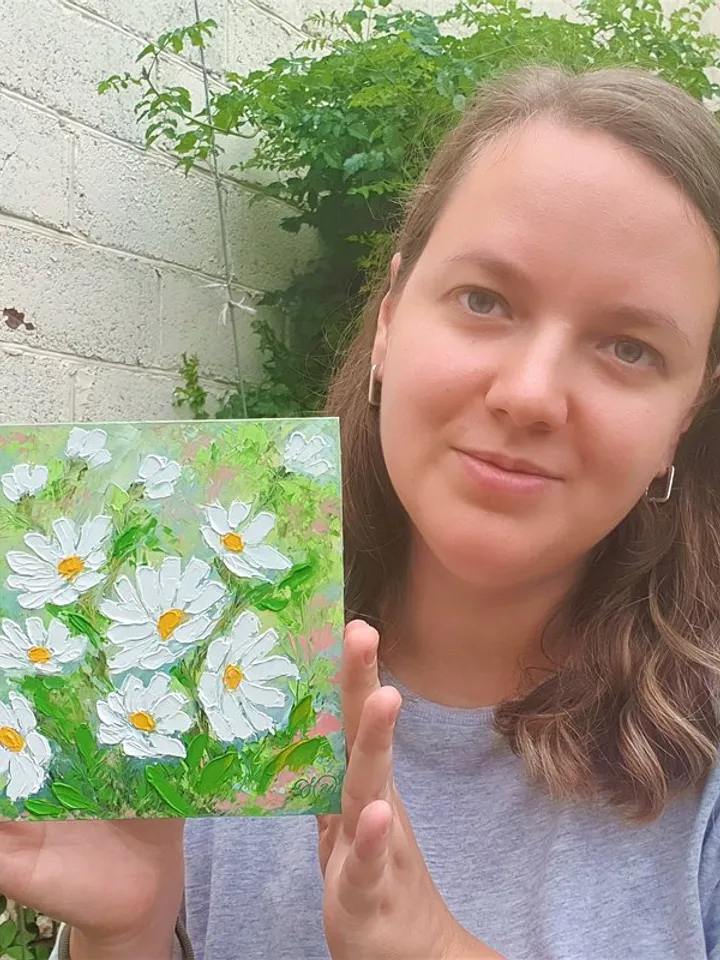 Daisy Painting Floral Original Art Flower Wall Art Small Impasto Oil Painting