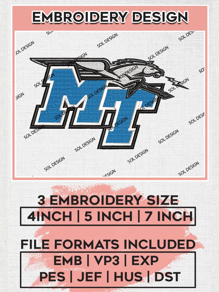 NCAA MT Blue Raiders Team Logo embroidery designs, NCAA Middle Tennessee Blue Raiders Machine embroidery designs, NCAA College Team Logo embroidery designs, Machine embroidery designs, Digital Download