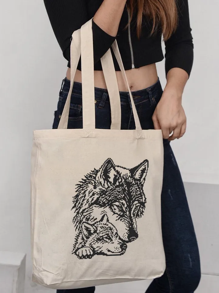 Mom and baby wolf cross stitch pattern PDf download Monochrome wolf silhouette cross stitch chart, Wolf pattern digital PDF, Home decor #K51