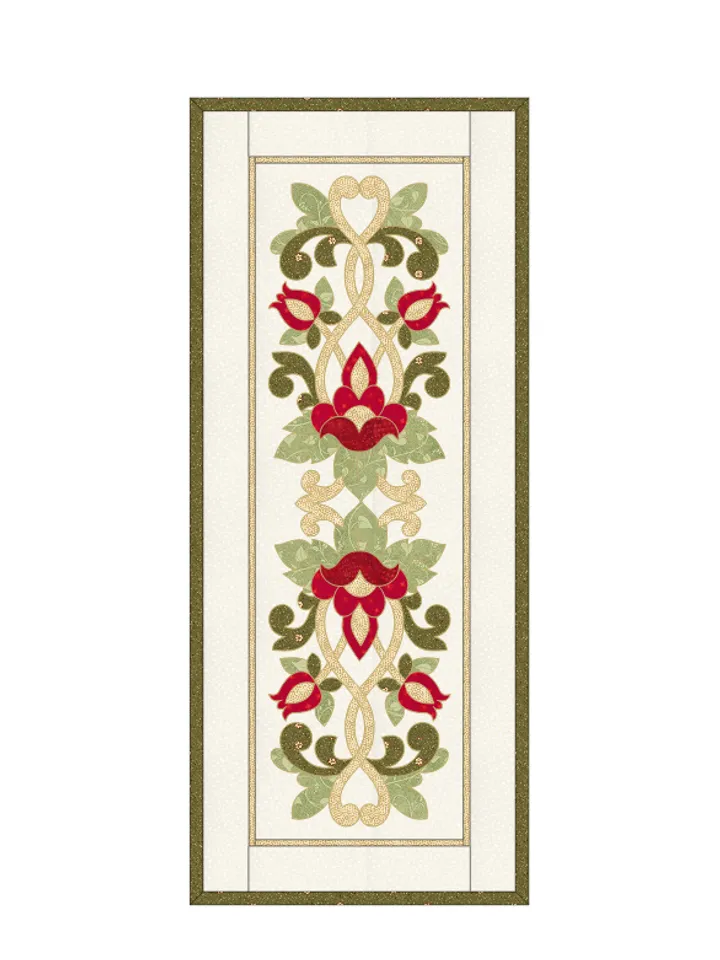 Applique pattern "Scarlet flower" for creating a quilted table runner or pillows.