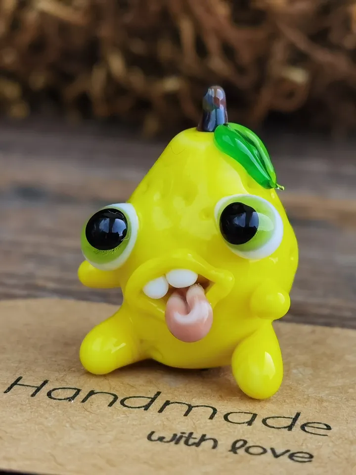 Glass lemon Tiny monster miniature glass monster figurine monster sculpture lemon figurine for terrarium decoration or fairy garden decor