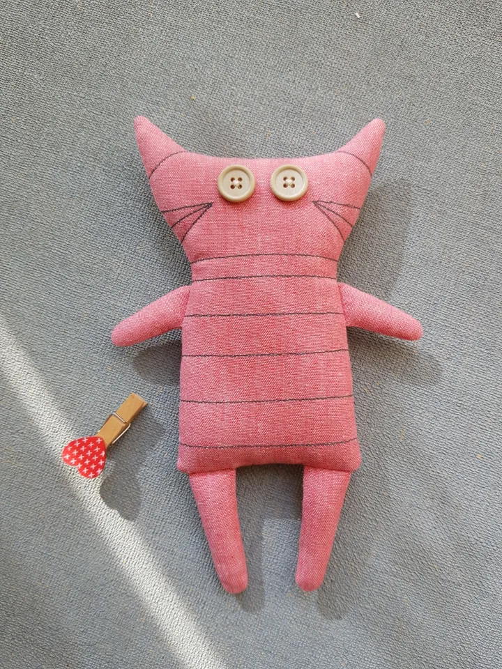 Pink Cat sewing pattern PDF, digital tutorial in English, Rag doll diy