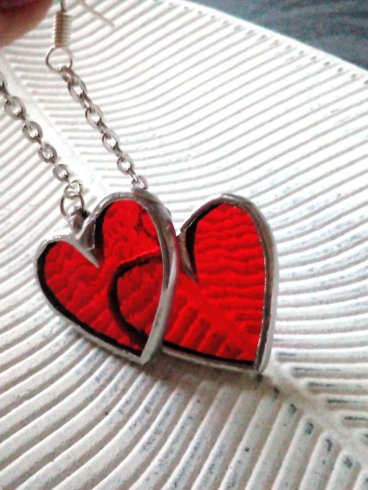 Red Heart glass earrings, valentines, st Valentine, women's heart earrings, kawaii earrings, Love earrings