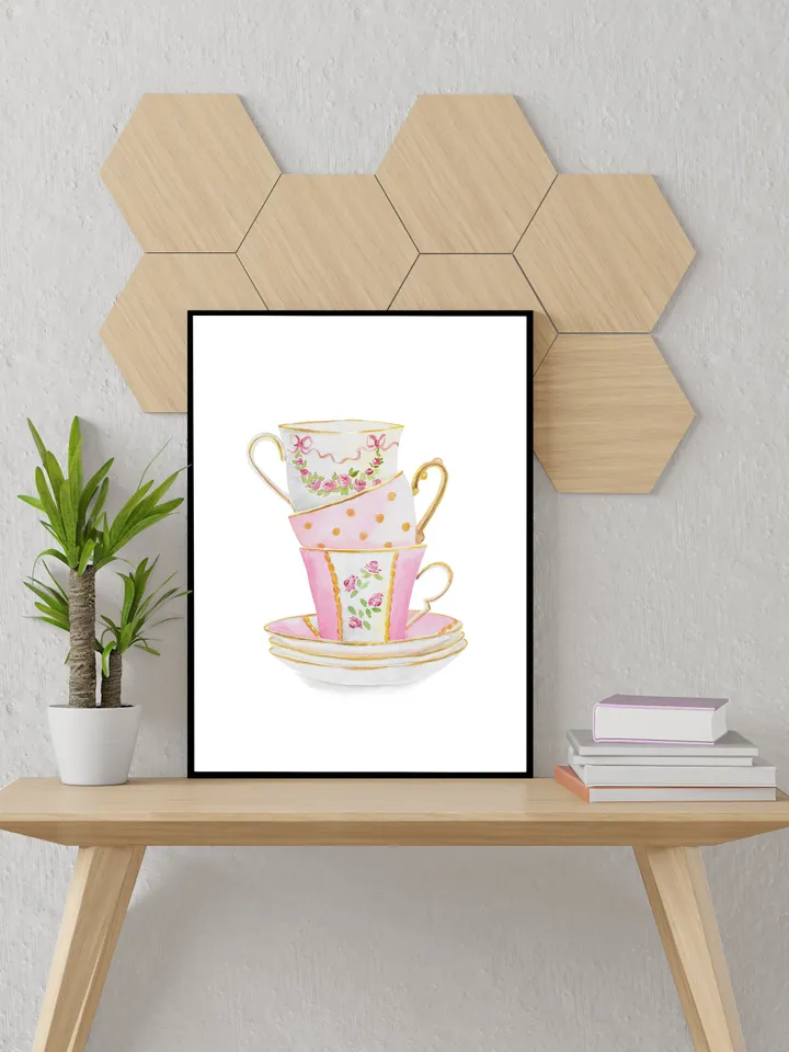 Tea cups, Kitchen Art, Wall Art, Kitchen Wall Decor, Vintage Tea Cup, Gift For Tea Lovers, Tea Party Decor ,Watercolor Art Print Tea Poster