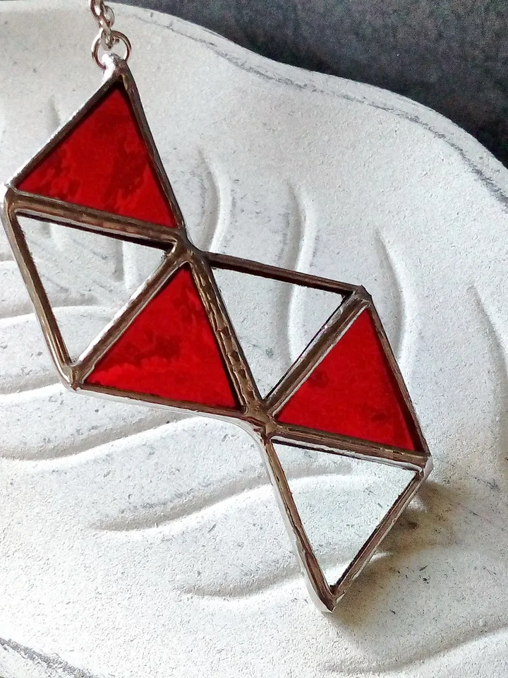 Glass geometric pendant, Origami Red necklace, triangular necklace, stained glass cute necklace