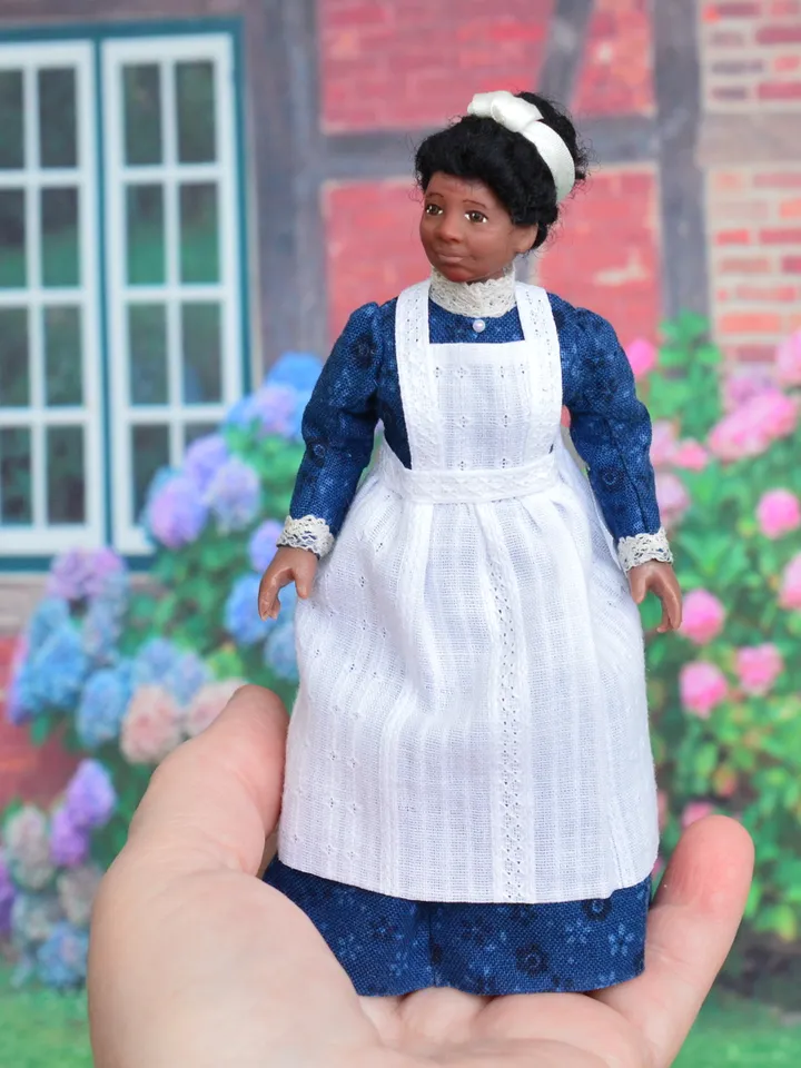 Miniature doll in 1/12 scale.  Nanny doll for the dollhouse.