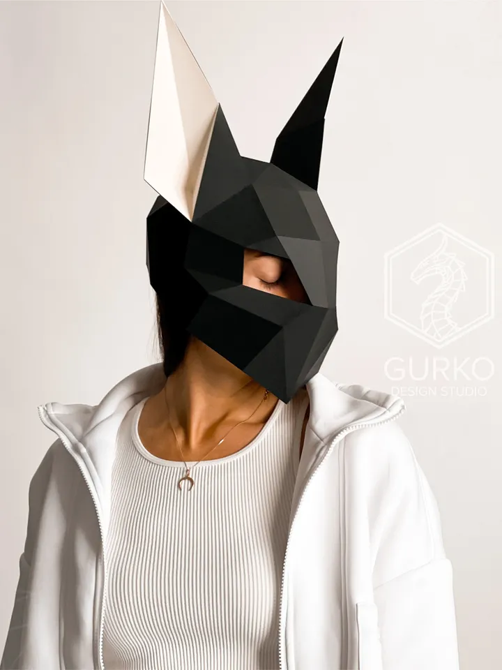 Futuristic Rabbit Mask Papercraft, Digital Template, PDF Download, Gurko, 3D Low Poly Animal Mask, DIY Origami, Pepakura, Paper Mask