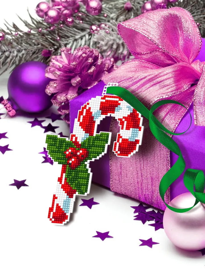 Christmas candy cane cross stitch pattern PDF download Double-sided christmas tree decor for plastic canvas Christmas ornament digital #N187