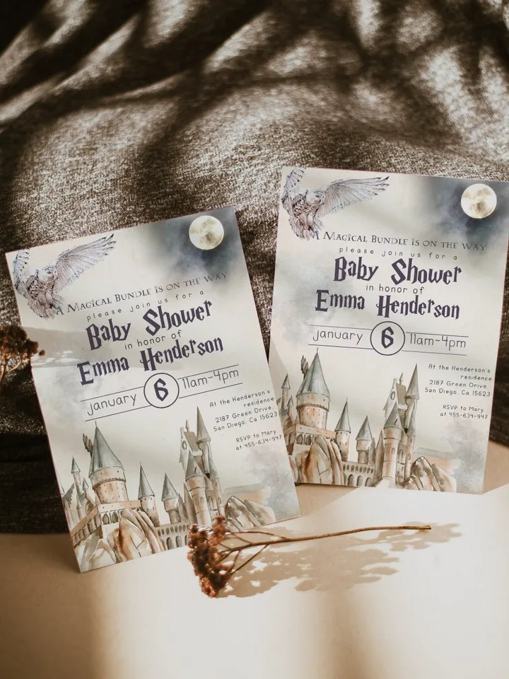 Wizard Baby Shower Invitation; Magic School Baby Schower kit template; A Magical Bundle on the Way; Magic School Invite Pack editable canva