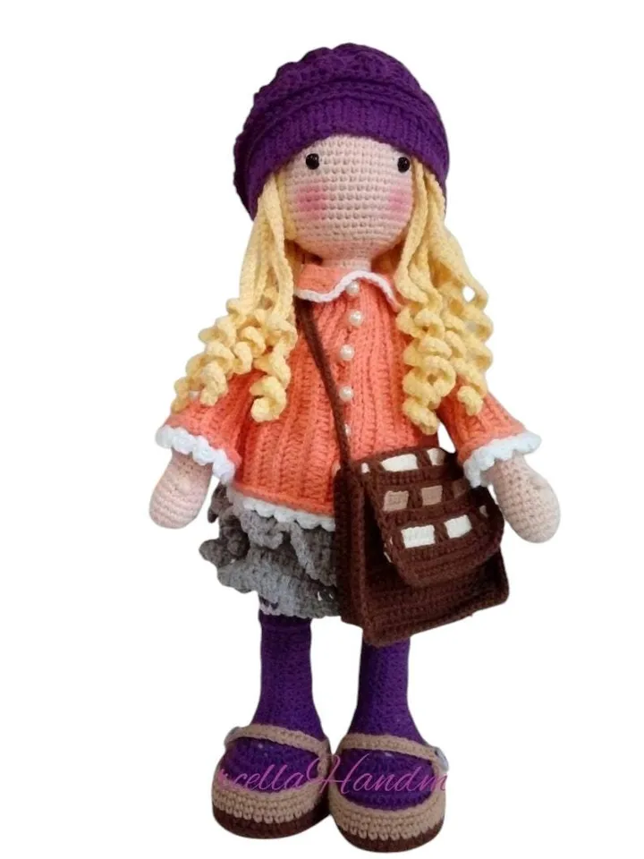 Smilla Crochet Doll โ 35 cm Handmade Amigurumi โ Articulated Cotton Doll with Bag, Shoes & Hat โ Collectible Gift for Girls โ Peru