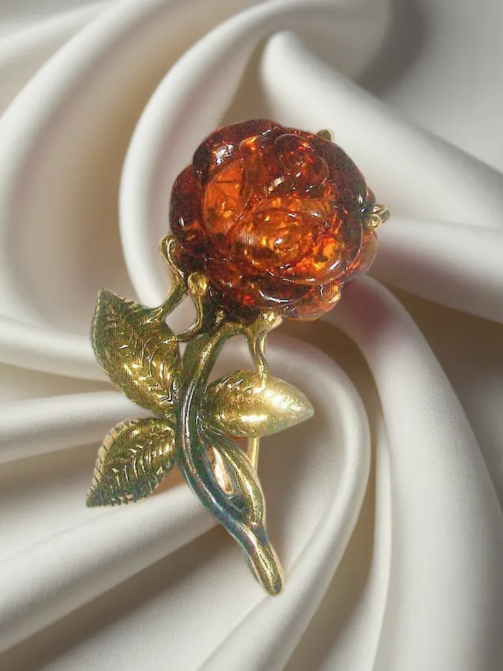 Amber Rose Flower Brooch pin for women's gift Burgundy Red Flower Dress Brooch vintage style Antique Gold Flower jewelry gift for women mom