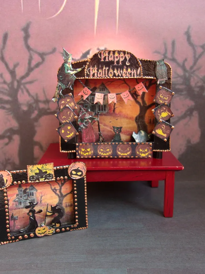 Puppet theater for Halloween. Dollhouse miniature. Handmade. 1:12. Halloween.