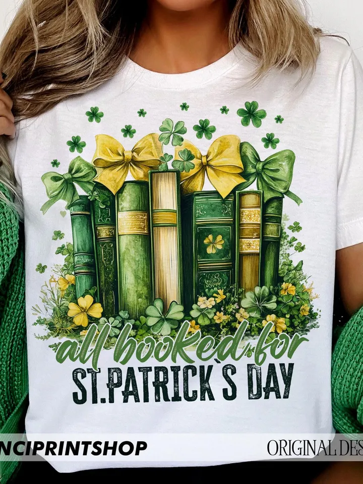All Booked For St. Patrick's Day Png, Coquette St Patty's Day png, Lucky png, Retro St Patricks Day PNG, Book Lover png, Irish png, Retro