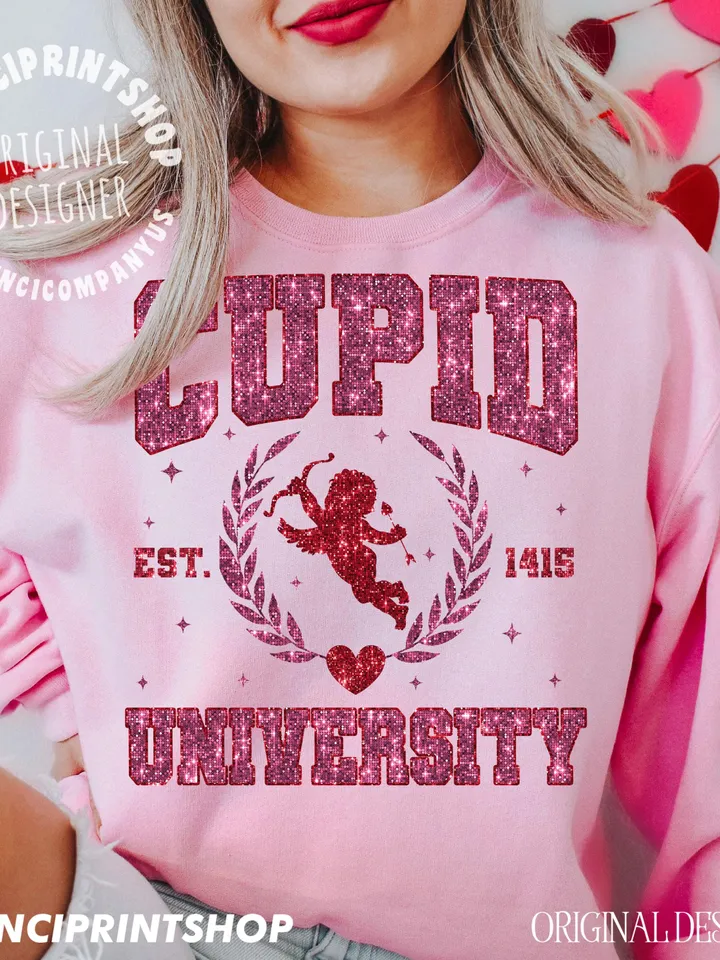 Glitter Cupid University PNG, Valentines Day T Shirt Sublimation, Retro Valentines png, Love Sublimation, Cupid png, Heart png, Valentines