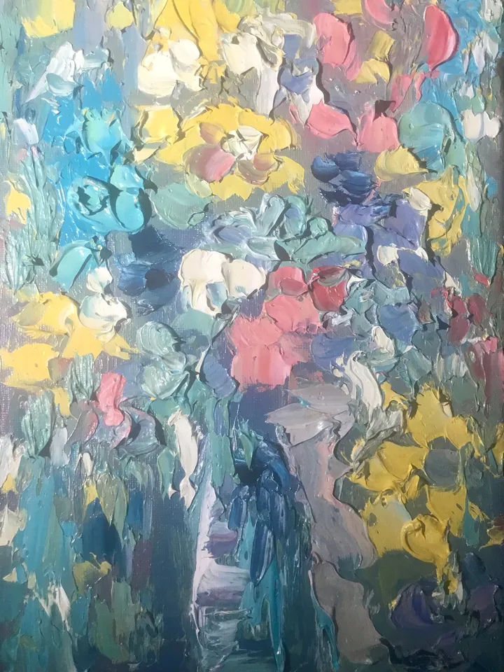 Original oil impasto style textured diptych, set of 2 impressionistic floral painting on canvas,oil painting wall art,unique gifts