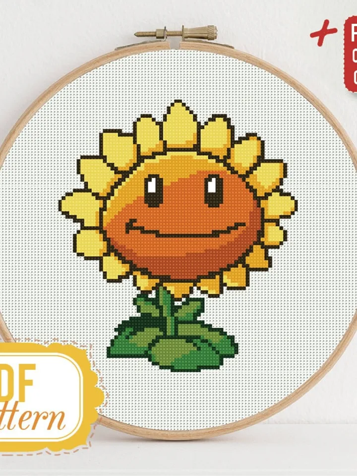 Cross stitch pattern Sunflower Cross stitch pattern Plants vs Zombies PDF Format Instant Download Home decor Modern