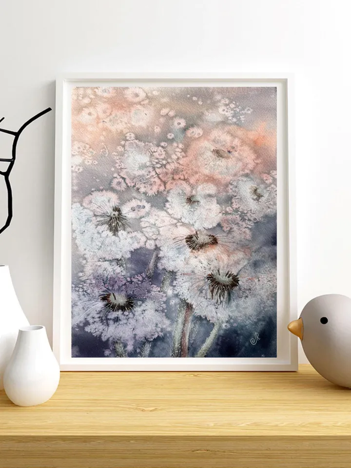 Flowers Original Painting Wildflowers Wall Art Dandelion Painting