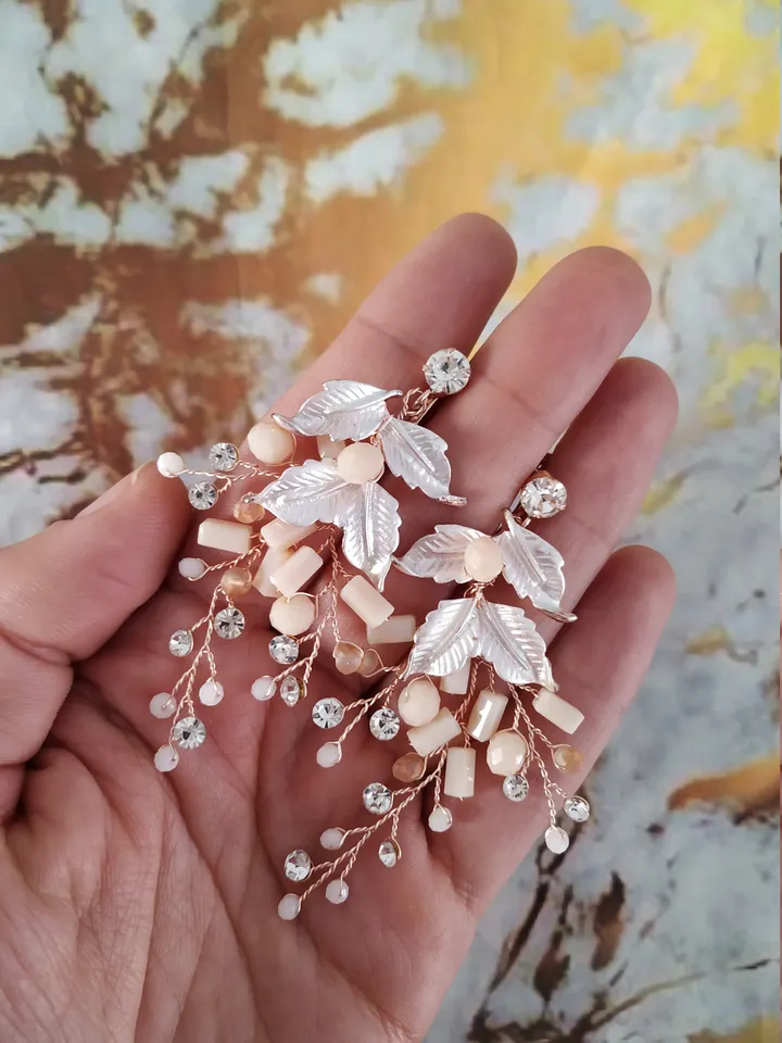 Rose Gold | Blush Boho Bridal Earrings | Chandelier Statement Wedding Earrings | Floral Wedding Jewelry | Bridesmiad Gift | Laurel Jewelry