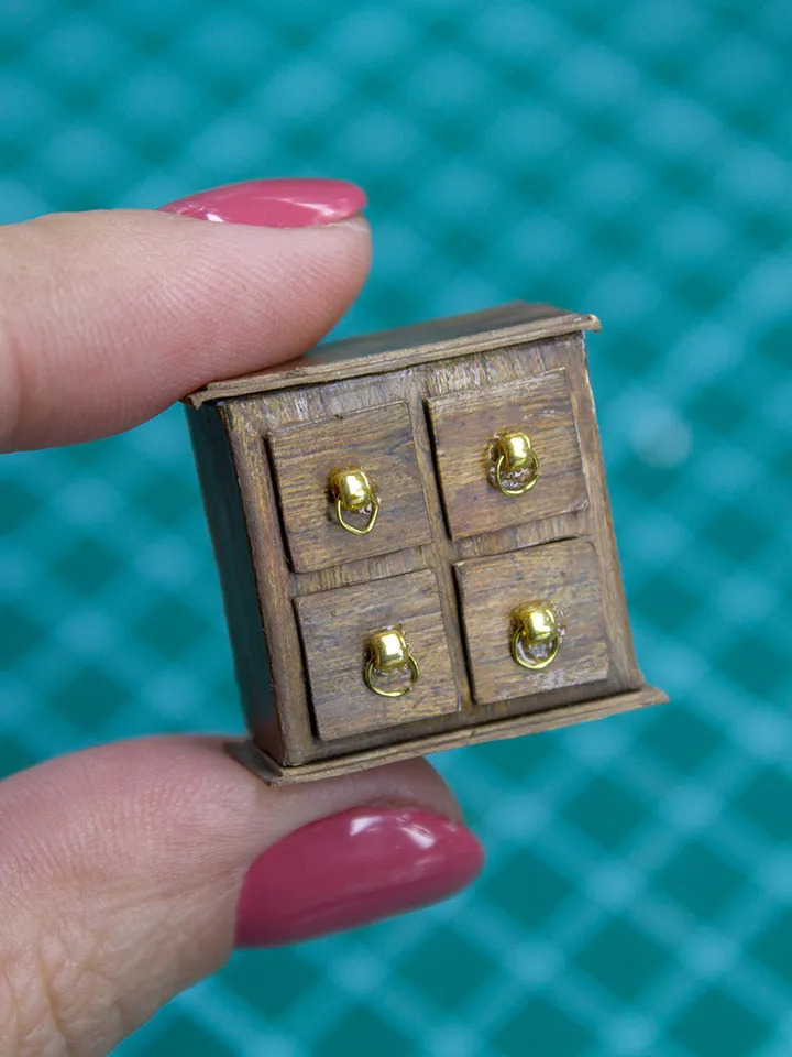 TEMPLATE Miniature paper cabinet with 4 drawers for 1:12 scale dollhouse