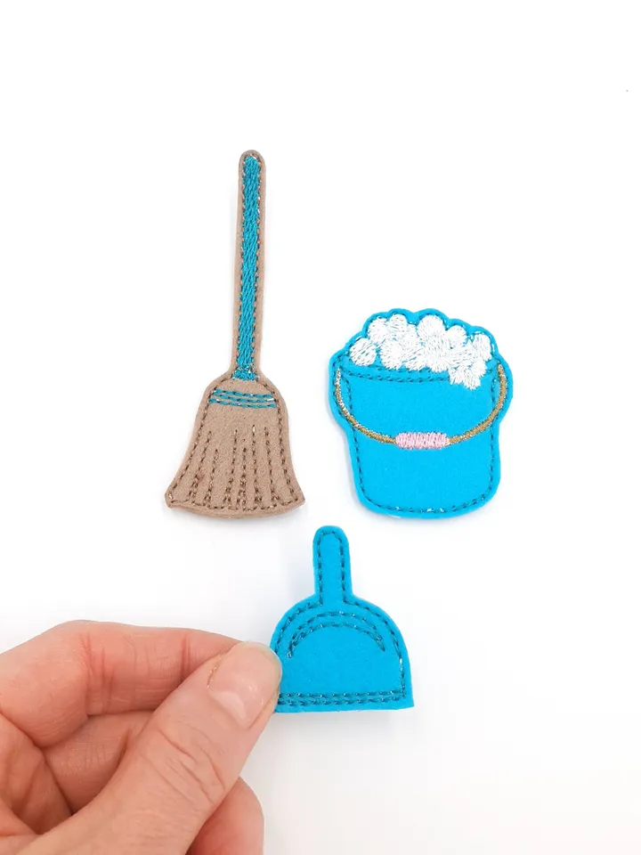 Dollhouse Cleaning Set ITH Embroidery Design, Miniature Felt Broom Dustpan Bucket Pattern 4x4 Hoop, Pretend Play Toy File