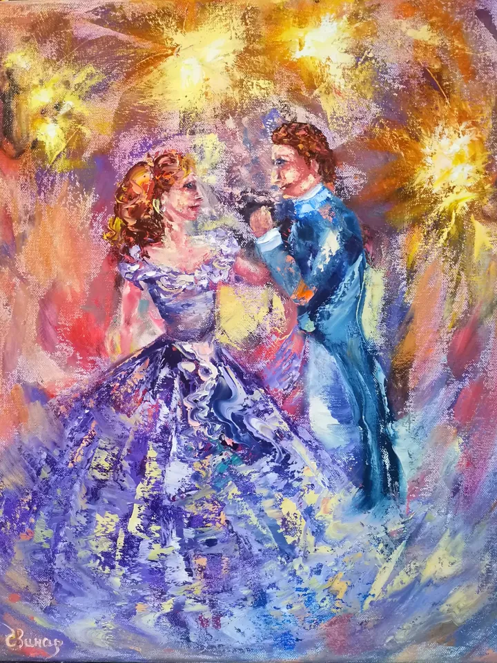 Oil Painting Loving Dance Woman Men Love Light Art Original Artist Svinar Oksana