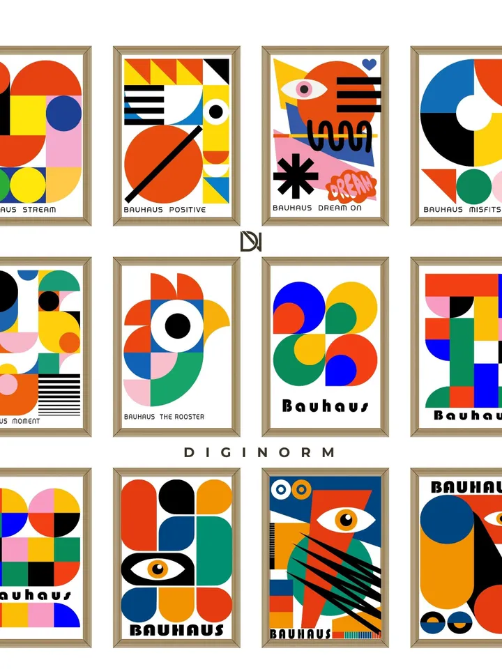 Bauhaus poster set of 15 premium printable wall art prints mid century modern minimalist abstract geometric bundle digital download poster