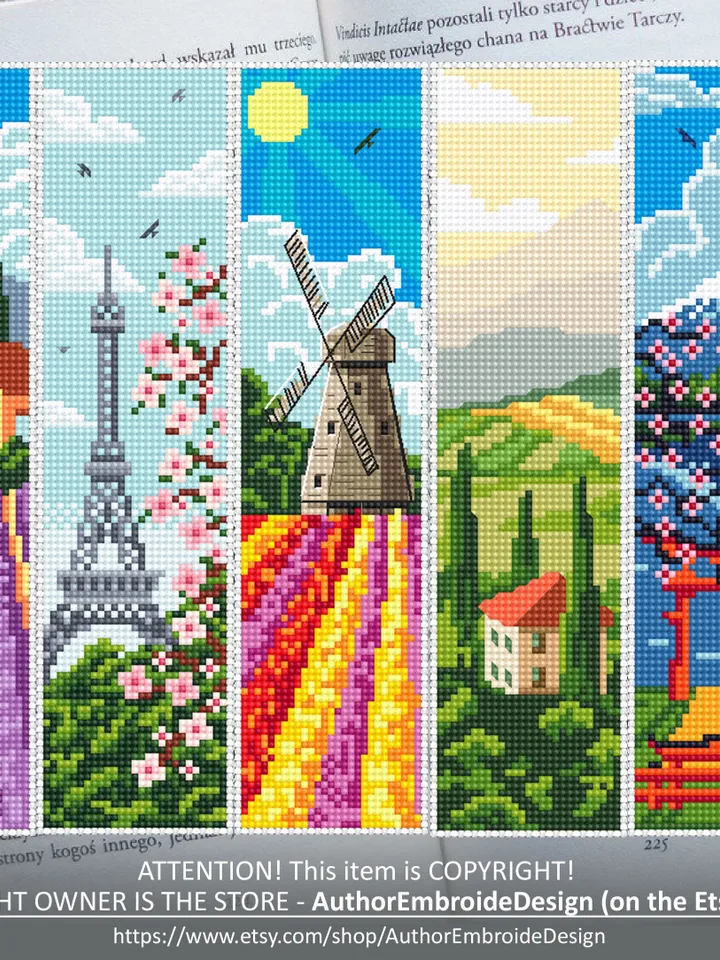 Country Bookmark set cross stitch pattern download PDF Floral bookmark pattern digital PDF, Nature cross stitch Spring, Paris, Italy #B114