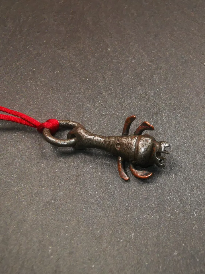Gandhanra Antique Tibetan Thokcha Amulet Pendant,Scorpion Guru of Padmasambhava, Buddhist Scorpion Totem, Made of Thunder Iron,1.26"
