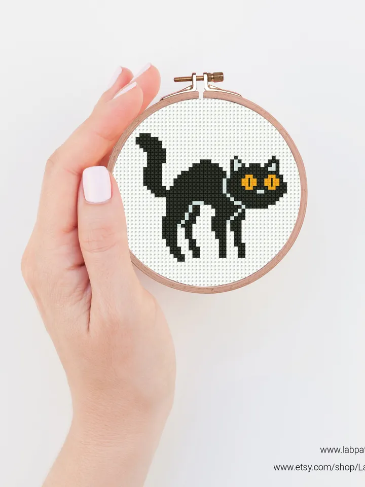 Bundle 6 mini black cat Cross stitch pattern, tiny animal, Nature, animals, beginner counted, modern chart, DIY, embroidery, instant PDF