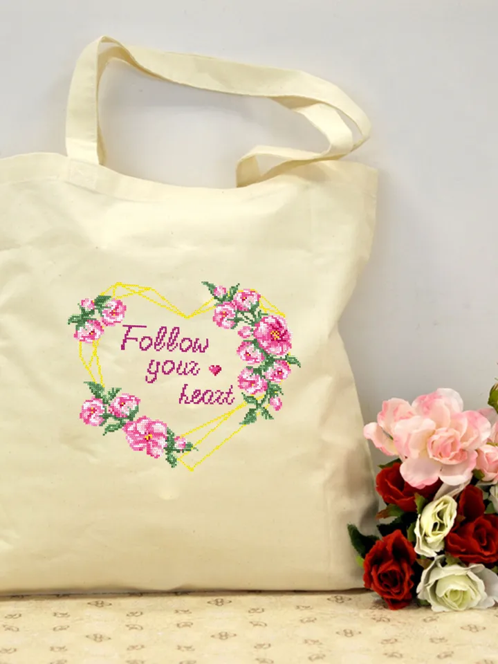 Floral heart cross stitch pattern PDF download Heart frame cross stitch chart, Follow your heart pattern digital PDF, Valentines stitch #Q1