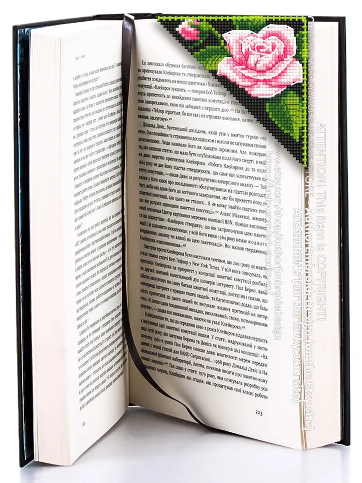 Corner bookmark cross stitch pattern PDF download Pink rose cross stitch chart Floral bookmark corner digital PDF Pink flowers pattern #B214
