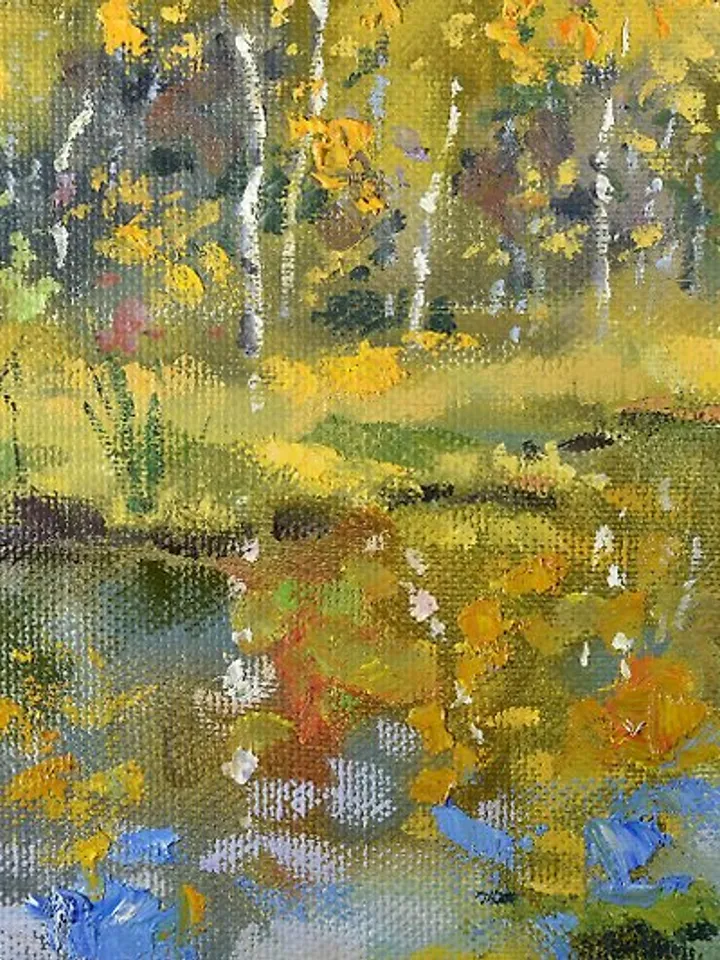 Autumn Walks Painting Lake Birch Landscape Original Art Nature Forest Art