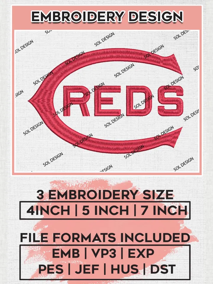 Cincinnati Reds Logo Embroidery Designs, MLB Cincinnati Reds Embroidery Design, MLB Embroidery Design Files, MLB Logo, 3 sizes, Machine embroidery Files, Digital Download