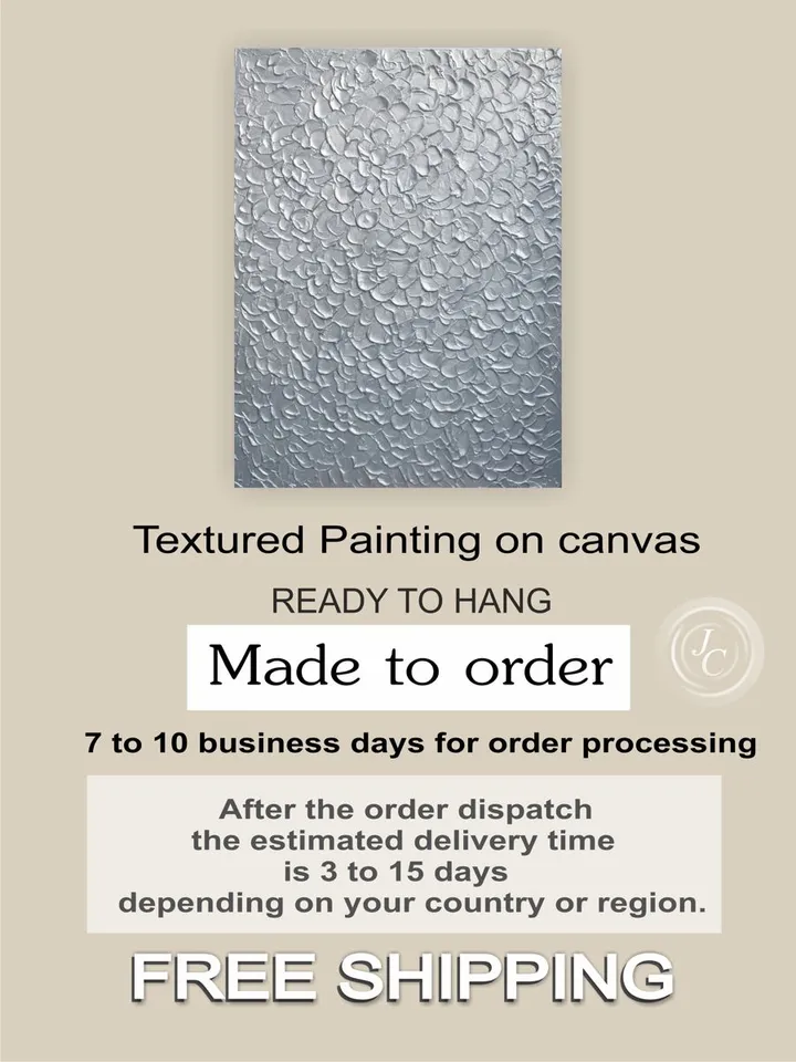 Silver Abstract Wall Art Glittery Silver Painting Textured artwork | Living room wall art Light Silver home decor