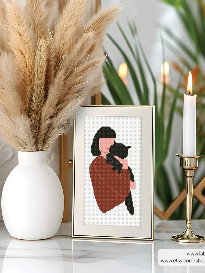Woman Cats Boho Style cross stitch pattern, bundle, Floral, nature, girl, counted, chart, gift DIY, embroidery, beginner, instant PDF