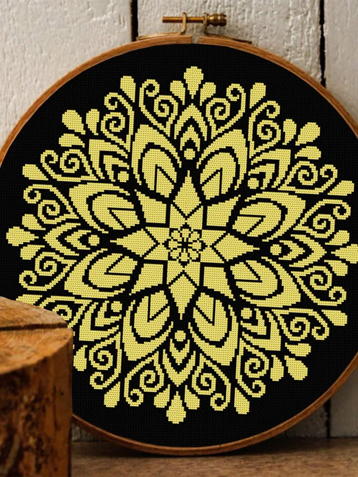 Mandala cross stitch pattern download PDF Simple mandala digital Monochrome cross stitch Modern mandala ornament cross stitch chart #M180