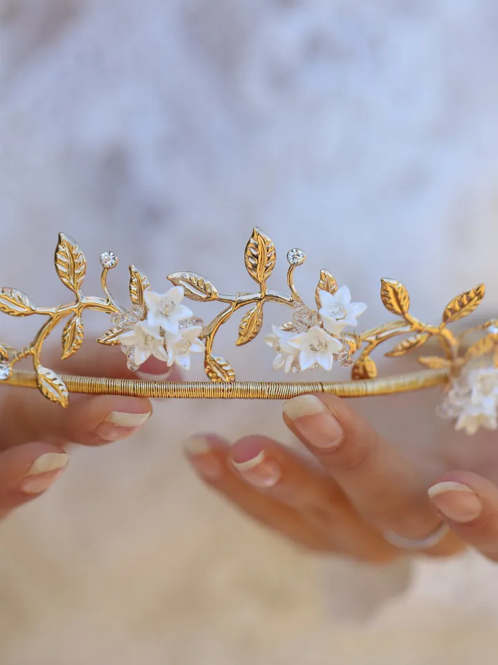 Porcelain Flower Wedding Earrings , Gold Floral Bridal Earrings, Gold Chandelier Statement Earrings For Bride, Bridesmaid Gift, Jewelry
