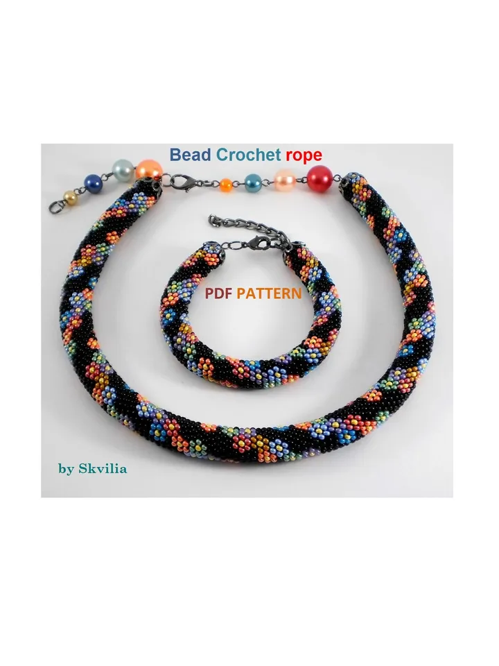 Bead crochet rope patterns for beading «Fun» necklace and bracelet,DIY,beaded necklace,bead crocheting,Instant Download,PDF pattern