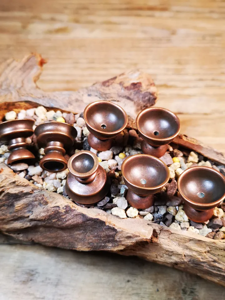 Gandhanra Handmade Mini Tibetan Buddhist Offering Butter Lamps,Made of Red Copper,1 Set of 7 Lamps