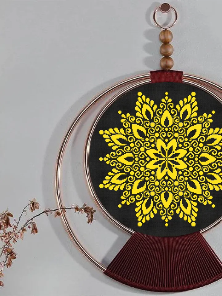 Mandala cross stitch pattern download PDF Flower mandala pattern digital PDF, Monochrome cross stitch chart Quick cross stitch sampler #M122