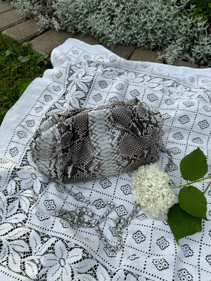 Genuine python skin grey uncoloured pouch bag | exotic leather bags | small size soft clutch | snake designer bag | gift for her | purses