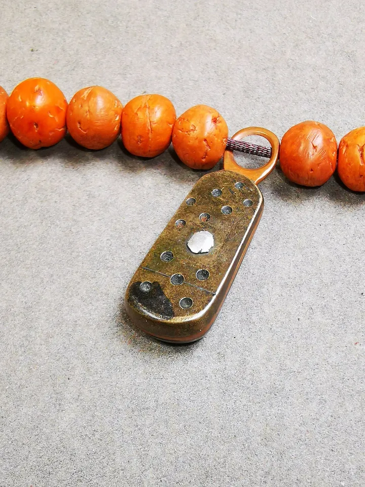 Gandhanra Vintage Tibetan Buddhist Mala Pendant,Mantra Dot Charm Amulet for Prayer Beads,Mala Accessories,1.34" × 0.47"