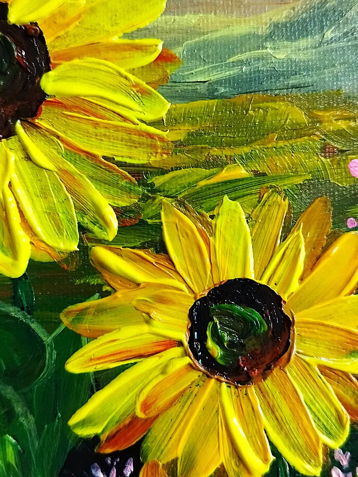 Sunflowers Painting Acrylic Textured Artwork Nature Art