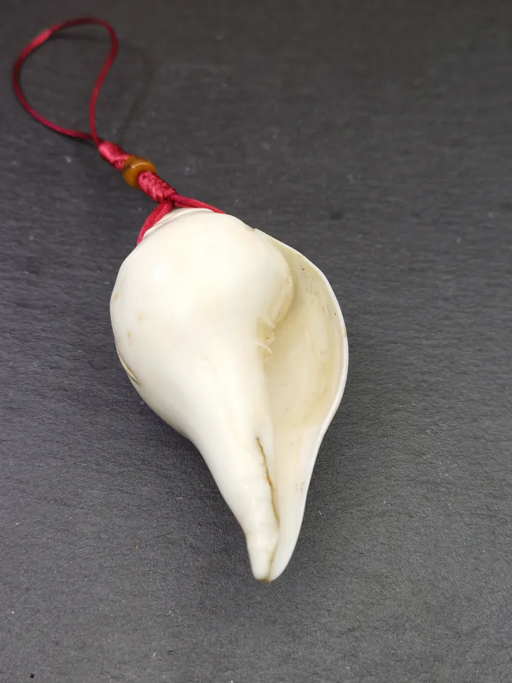 Gandhanra Tibetan Buddhism Amulet,Hand Carved White Conch Shankha with OM Letters,Tibetan Ritual Implement