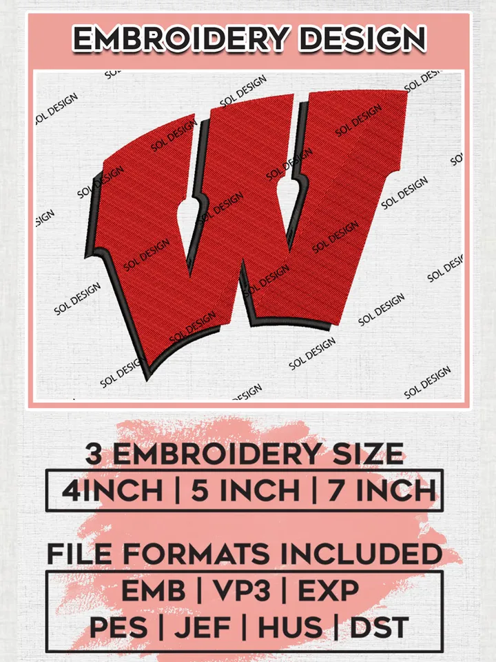 Wisconsin Badgers Logo Machine Embroidery Design, NCAA Wisconsin Badgers Embroidery Design Design files, NCAA Embroidery Designs, NCAA Machine Embroidery Designs, Digital Download