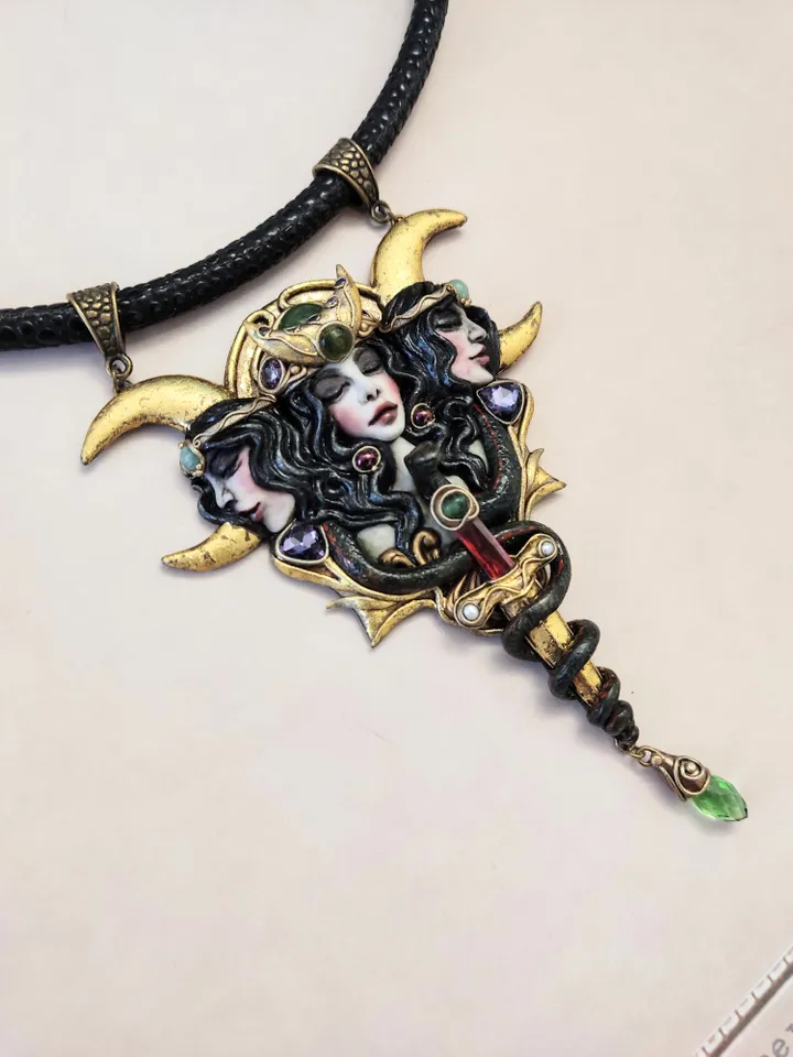 Necklace Hekate, Goddess of the moon pendant, Three-faced Goddess Hekate